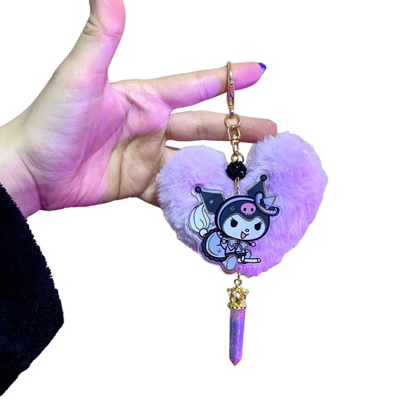 Sanrio Kuromi Purple Witch Pom Pom Pastel Goth handmade keychain - Picture 1 of 7
